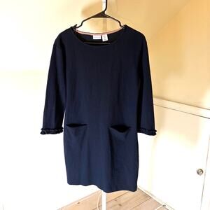 Anthropologie Tabitha Webb EUC Women's Waffle Knit Shift Dress Ruffles Blue  S